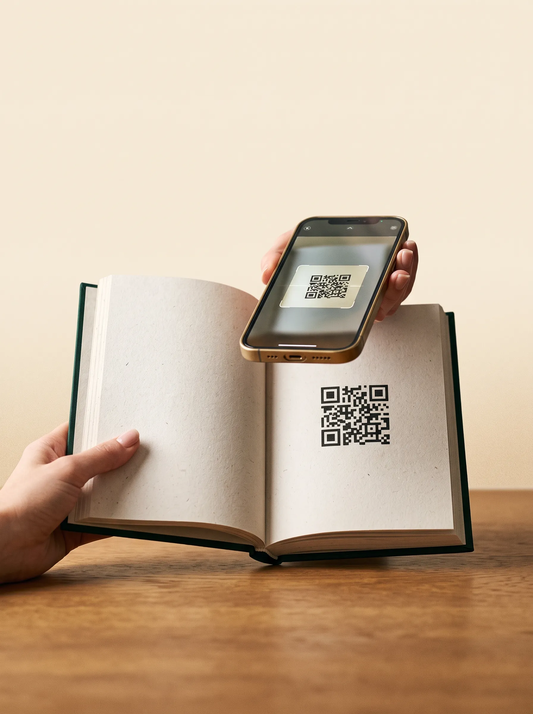 Телефон считывает QR-код со страницы книги: ссылки открываются прямо из файла