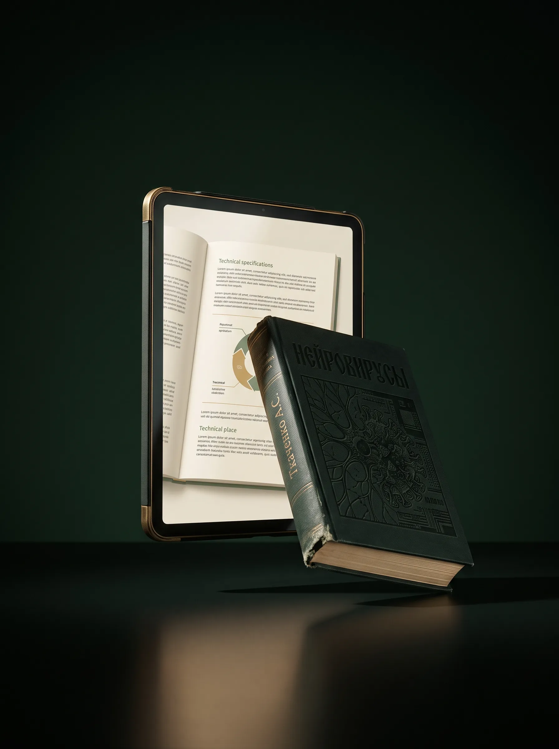 Книга «Нейровирусы» рядом с планшетом, на экране раскрыт разворот